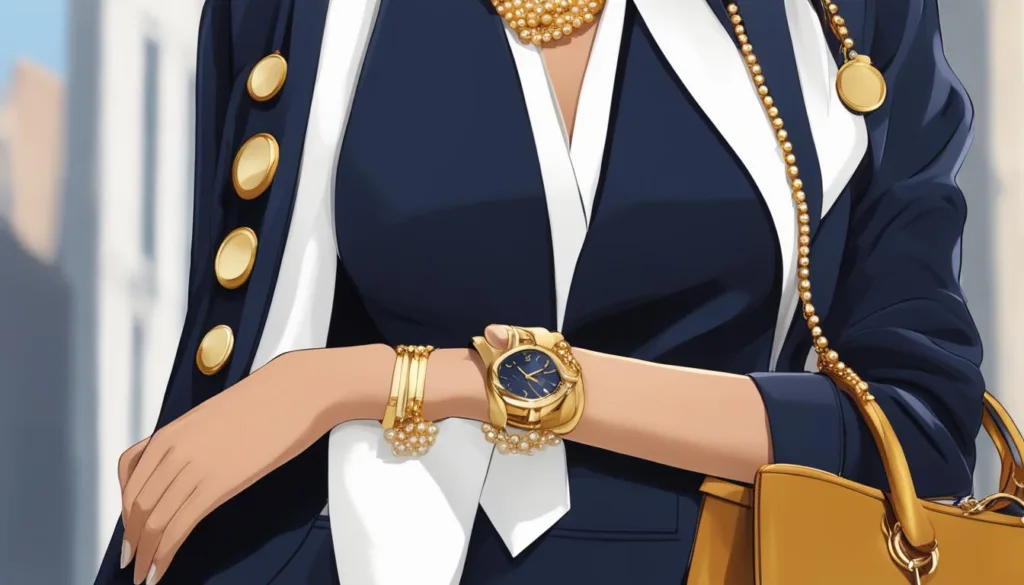Accessorizing ladies' navy business suits