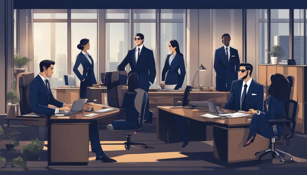 Business etiquette with navy suits in office settings