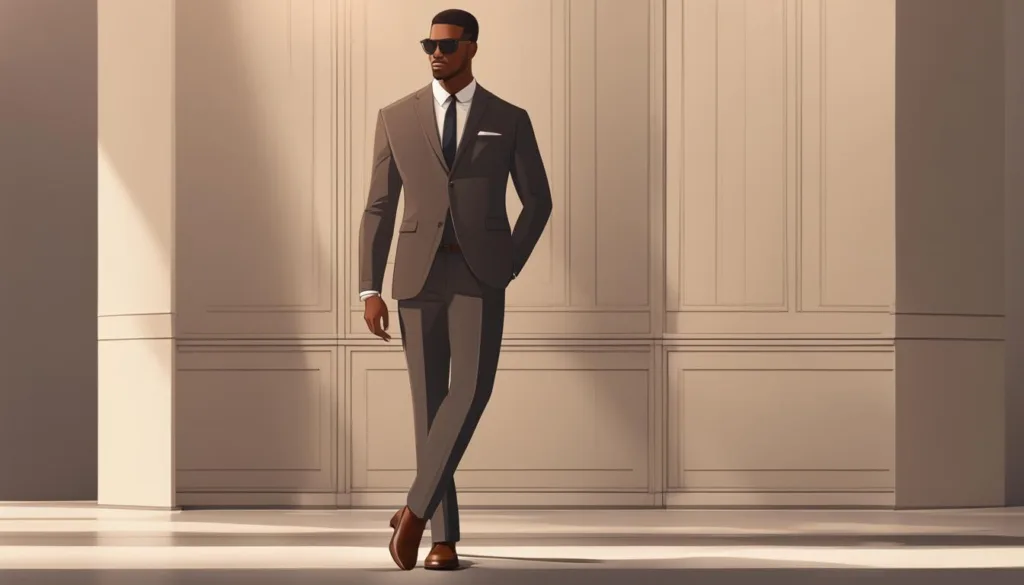 Charcoal suit with brown footwear trends