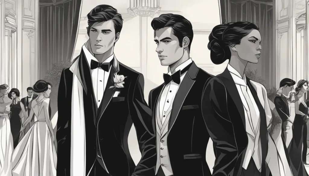Different cuts of black tuxedos