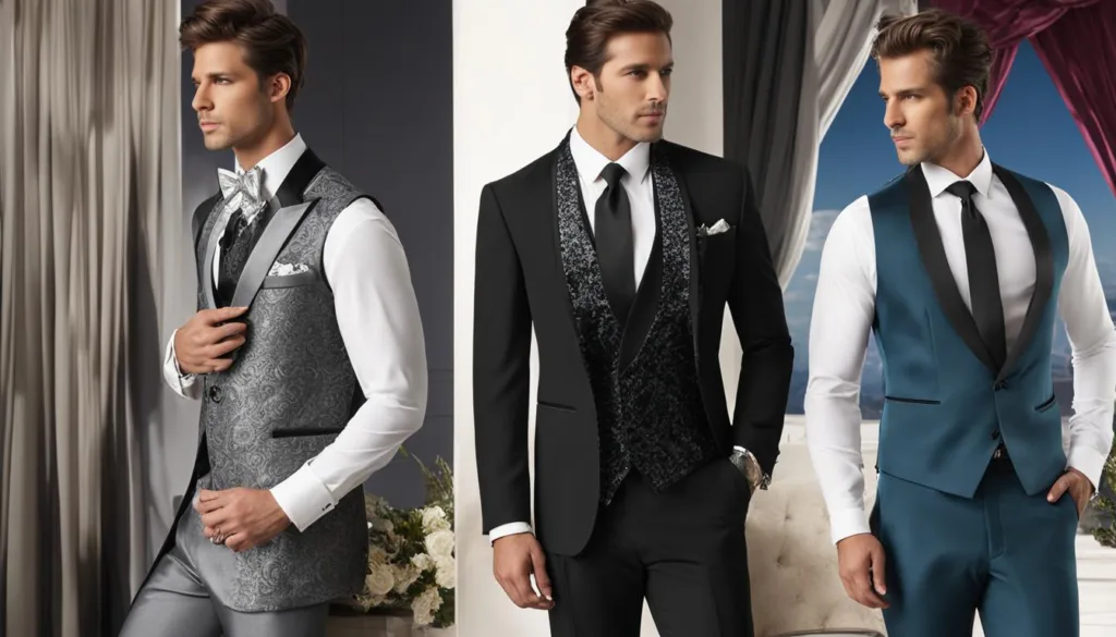 Different fabrics for shawl lapel tuxedo with vest