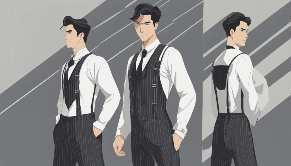 Elegant gentleman’s pinstripe suit suspenders
