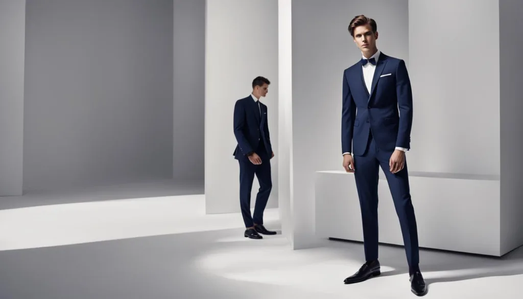 Fashion editorials featuring navy suits