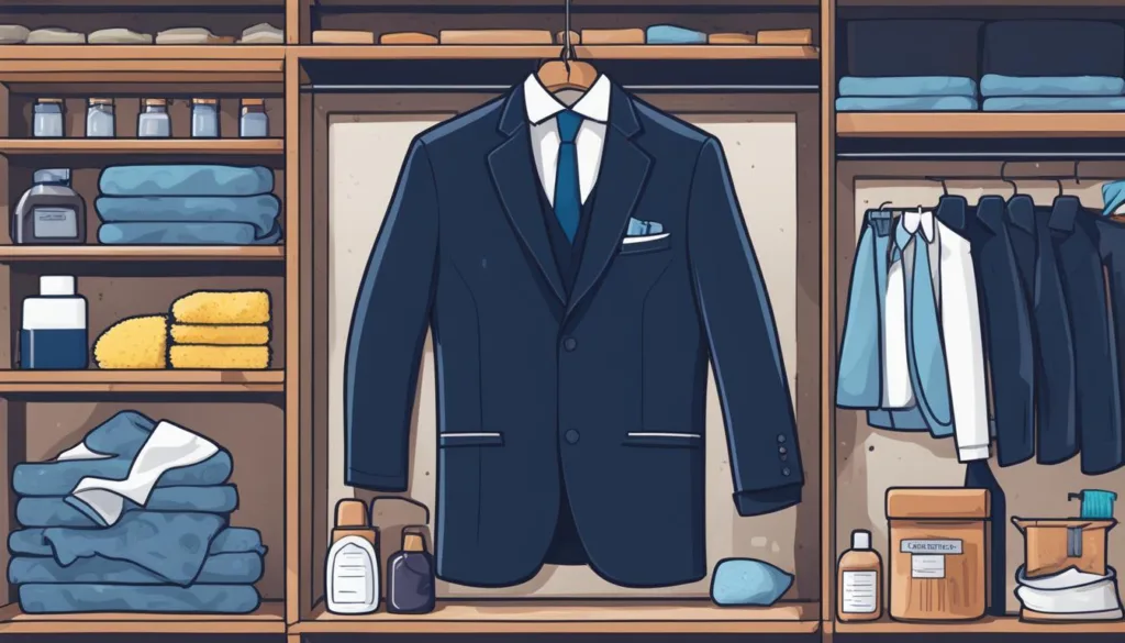 Navy business suit cleaning process