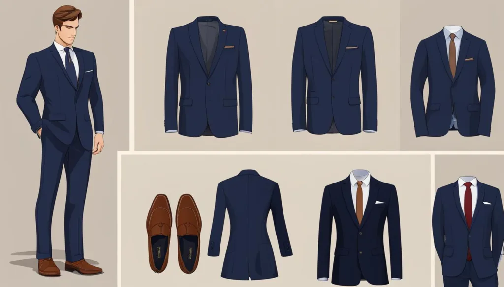 Seasonal brown shoe styles with navy suits