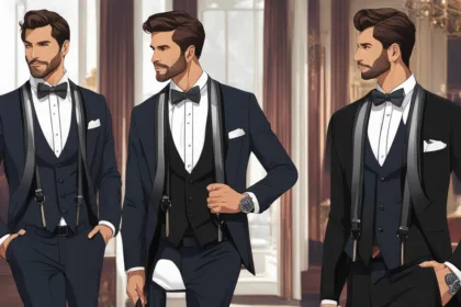 Shawl lapel tuxedo suspenders