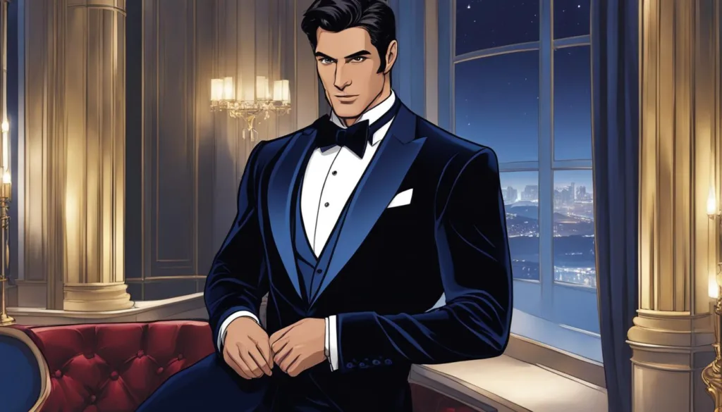 Striking midnight blue velvet tuxedo