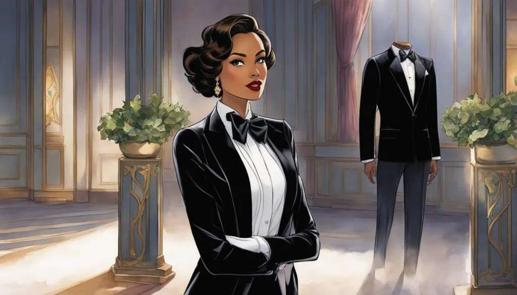 Stylish women's tuxedo in velvet