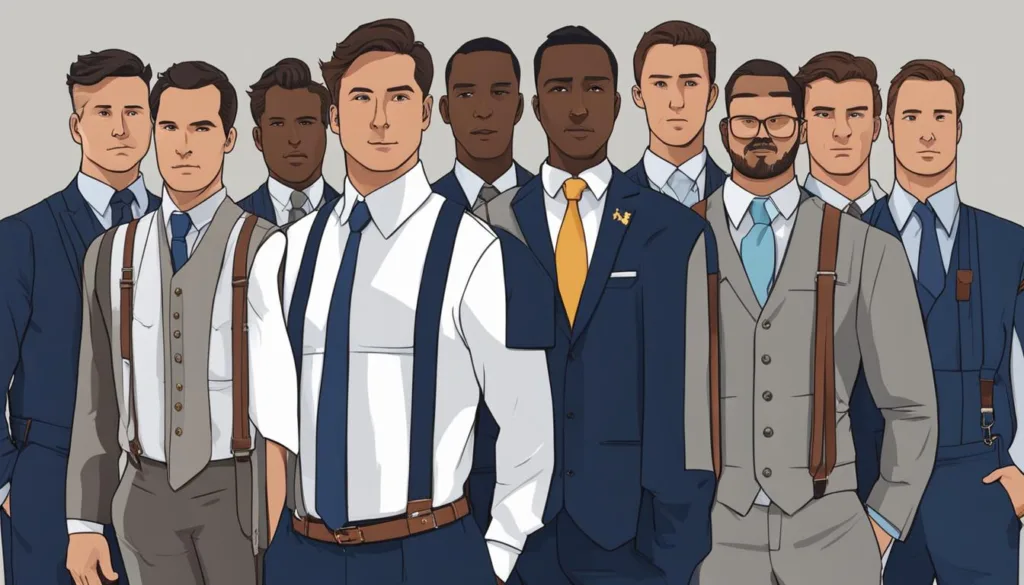 Suspenders for different body types in navy suits