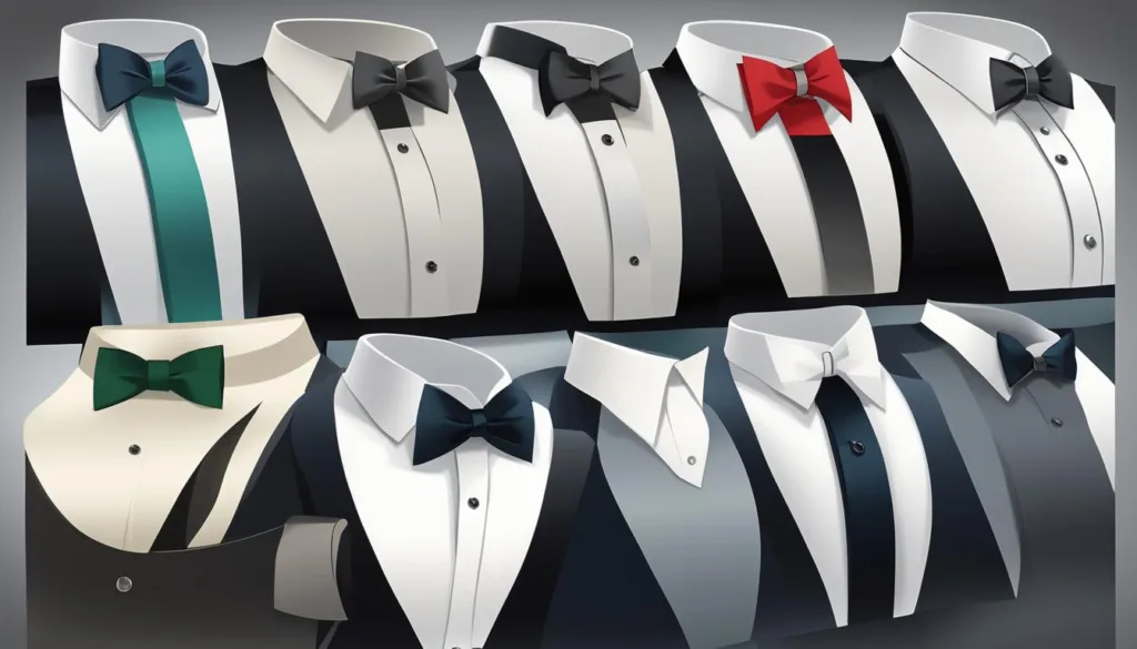 Tuxedo bowtie choices and shirt styles