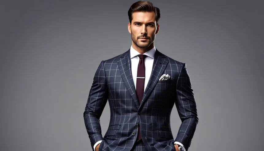 Windowpane check suit for formal events