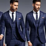 Windowpane check suit with vest