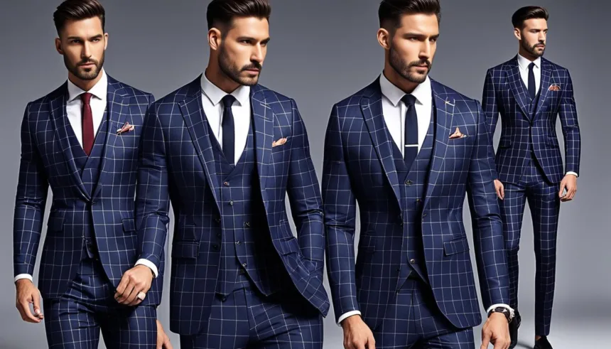 Windowpane check suit with vest