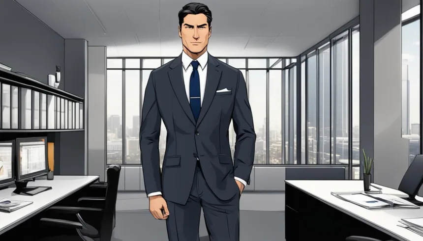 Peak lapel suit for office wear