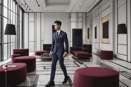 Windowpane check suit fashion shows