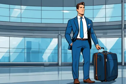 Windowpane check suit for business travel